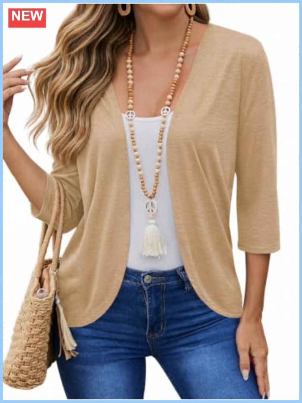 Lightweight Open Front 3/4 Sleeve Cardigan Summer Fall Coverup